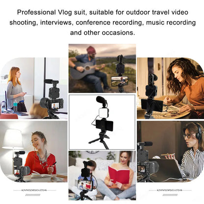 VlogMaster™ - 5 In 1 Vlogging Kit With Fill Light Microphone Tripod
