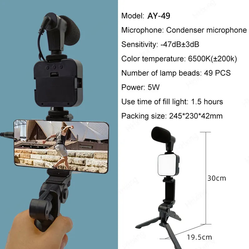 VlogMaster™ - 5 In 1 Vlogging Kit With Fill Light Microphone Tripod